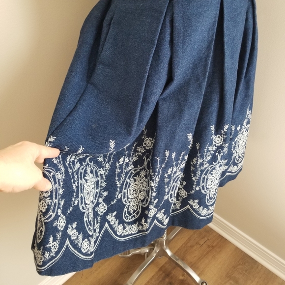 Embroidered Sleeveless Dark Denim Dress - Picture 3 of 15
